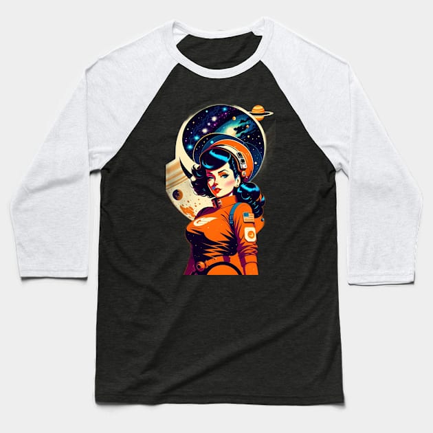 Space Pin Up Girl Baseball T-Shirt by Doctor Doom's Generic Latverian Storefront